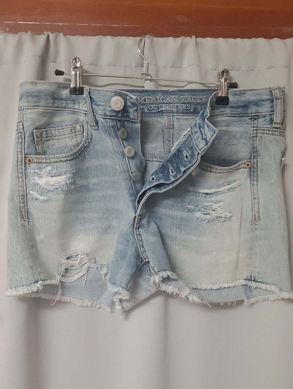 American Eagle Outfitters Light Blue Distressed Denim Shorts